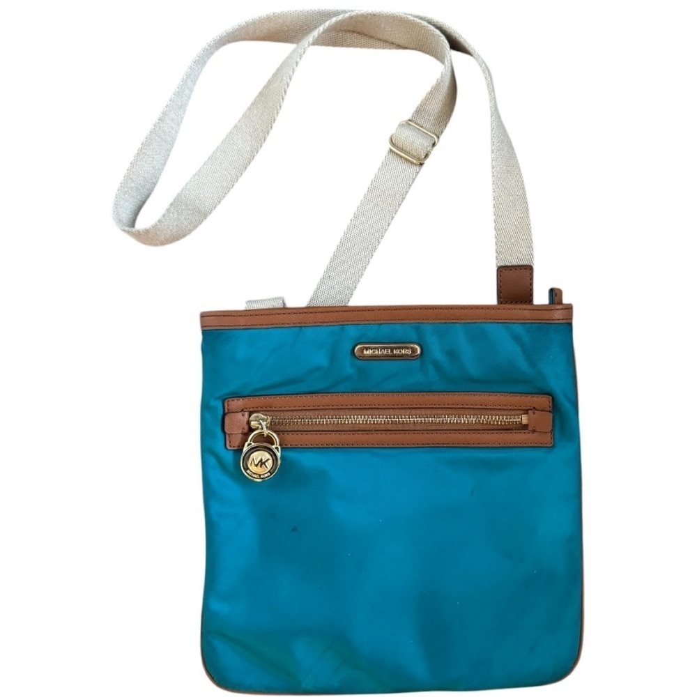 Michael Kors Kenton Nylon Turquoise Teal Blue Crossbody Bag